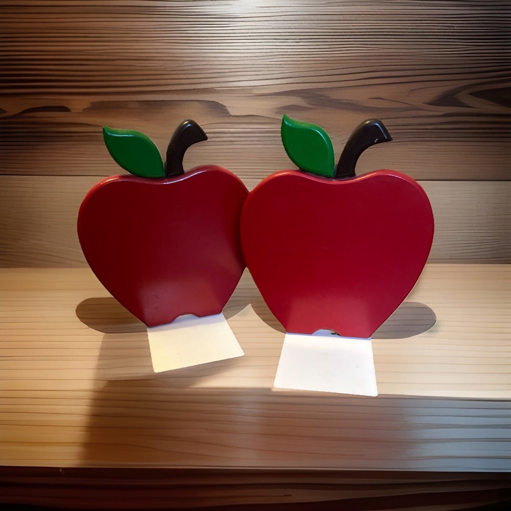 Wooden Red Apple Book Ends Teacher Country Cottagecore Rustic‎ Vintage